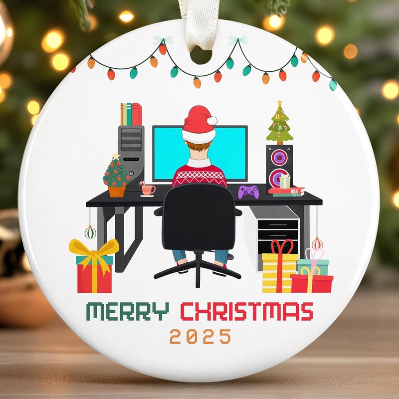 TEEBIM Video Game Ornaments - Gaming Ornaments for Christmas Tree - Gamer Video Game Christmas Ornament for Teen Boys, Men - Gamer Gifts for Men - Ceramic Gaming Ornament 2025 - Image 1